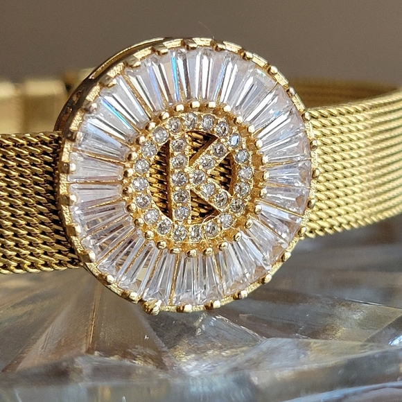 Stunning Gold Initial "K" Mesh Bracelet - CZ Crystals - Picture 6 of 7